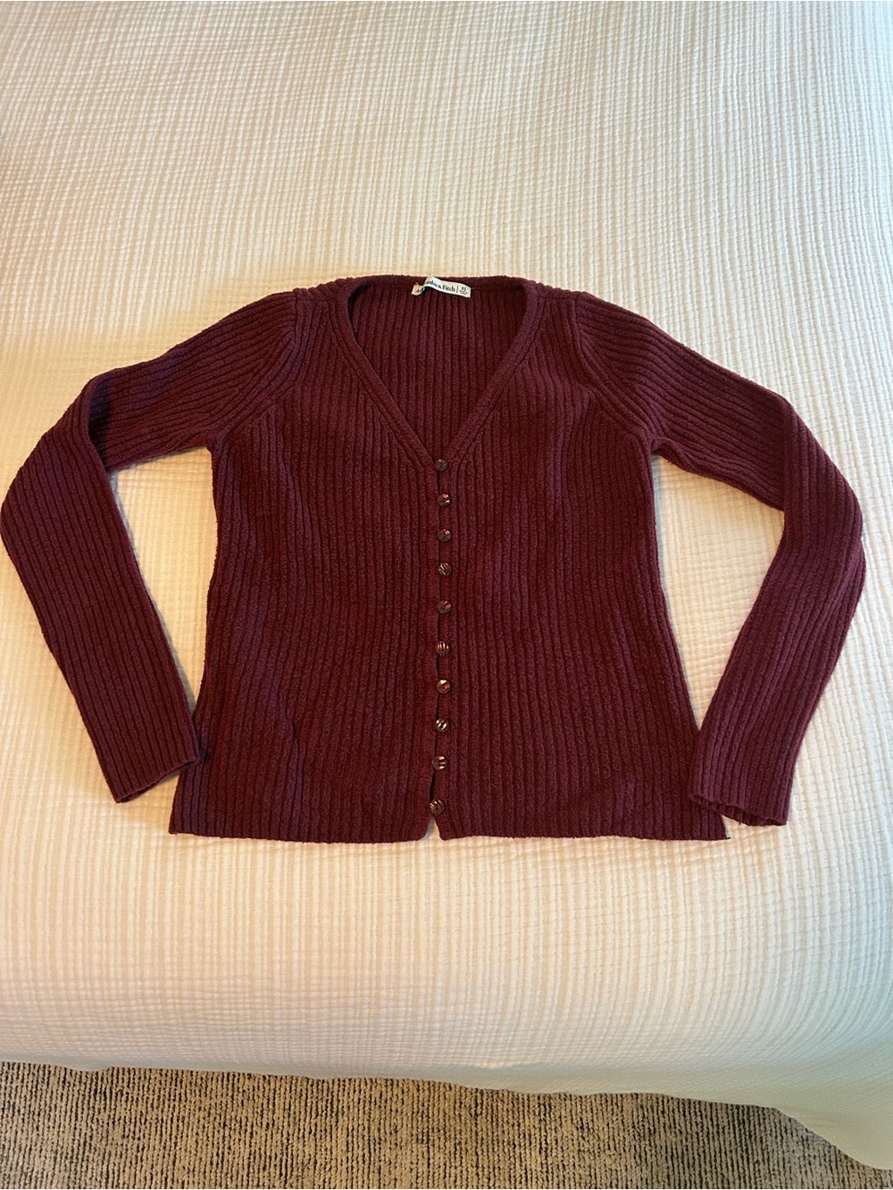 Abercrombie & Fitch Ribbed V-Neck Button-Front Cardigan - Burgundy